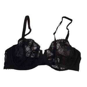 Simone Perele Black Lace Plunge Bra 36D